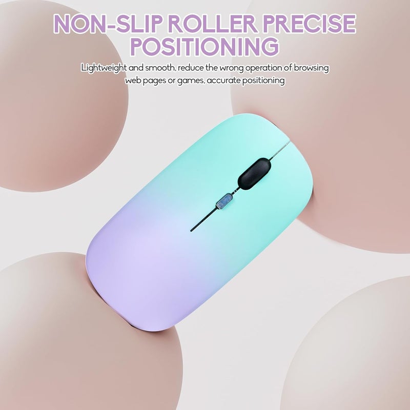 Guiheng Wireless Bluetooth Mouse,LED Dual Mode Rechargeable Silent Slim Laptop Mouse,Portable(BT5.2+USB Receiver) Dual Mode Computer Mice,for Laptop,Desktop Computer,ipad Tablet,Phone,Mac(Green purple) - Image 5